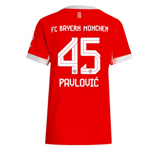 Stroje piłkarskie Bayern Munich Aleksandar Pavlovic #45 Koszulka Podstawowej dla damskie 2025-26 Krótki Rękaw